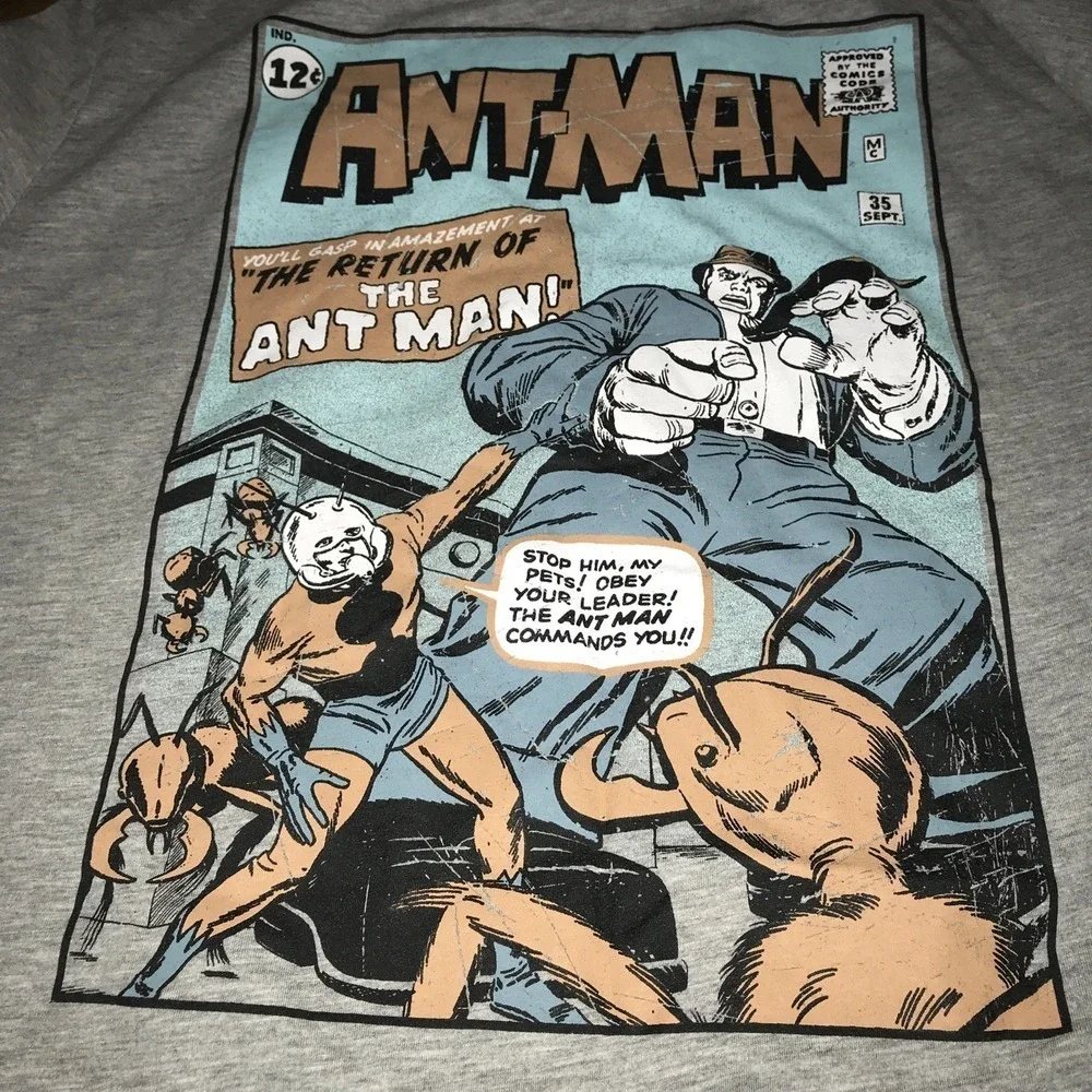 Marvel‎ Comics Ant-Man XL Gray Graphic T-Shirt Embroidery